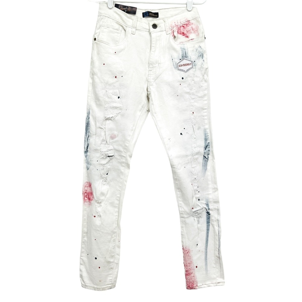 REGAL EXCHANGE Men White Jeans Super Stretch Distressed Slim 28x32 (W27xL30) NWT
